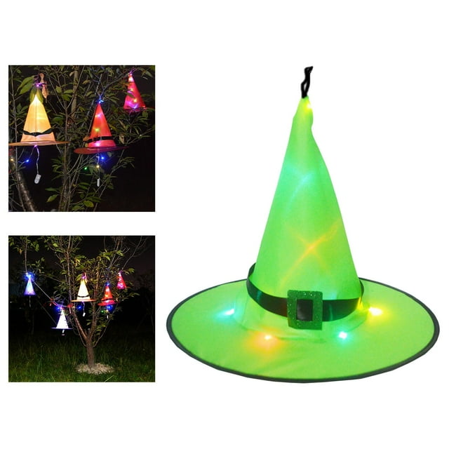 Decoraciones de Halloween Luces de sombrero de , luces LED colgantes de Halloween que brillan Luces de sombreros , Verde yotijar sombrero de bruja iluminado