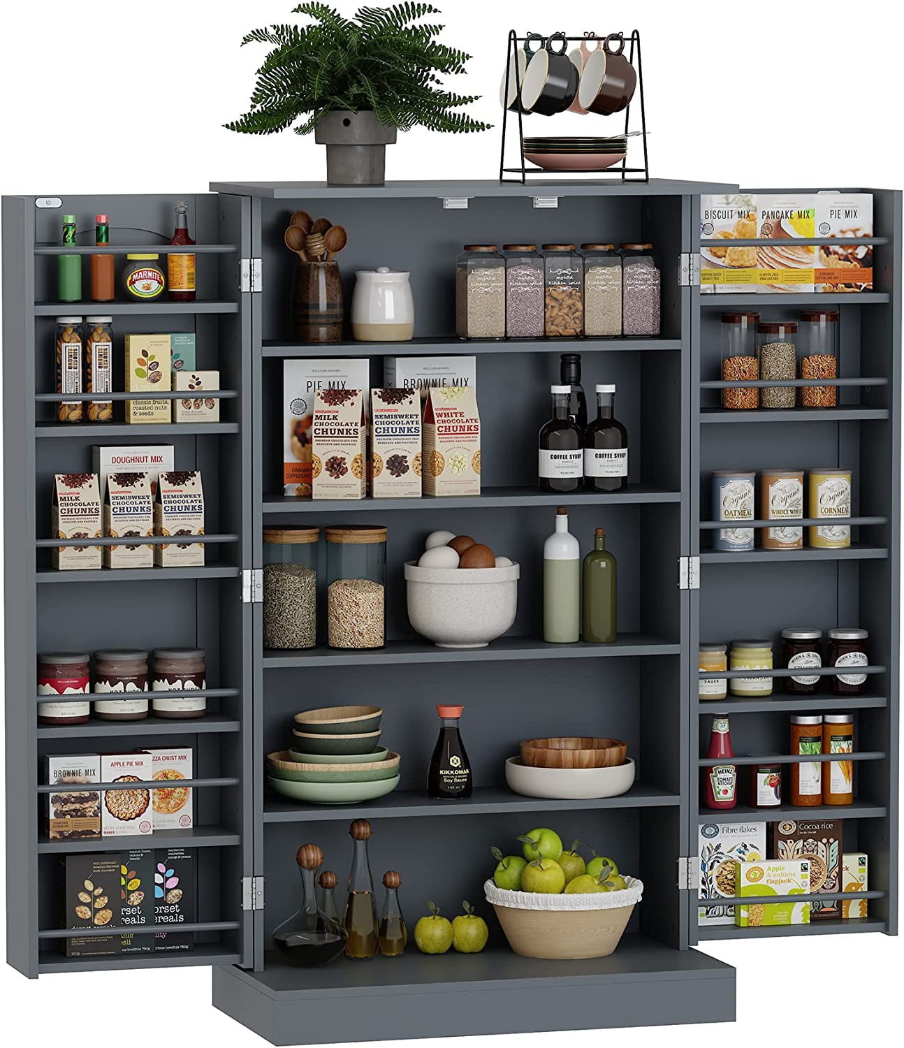 YOUTENG 41'' Red Kitchen Pantry Double Door Food Storage with Doors and 6