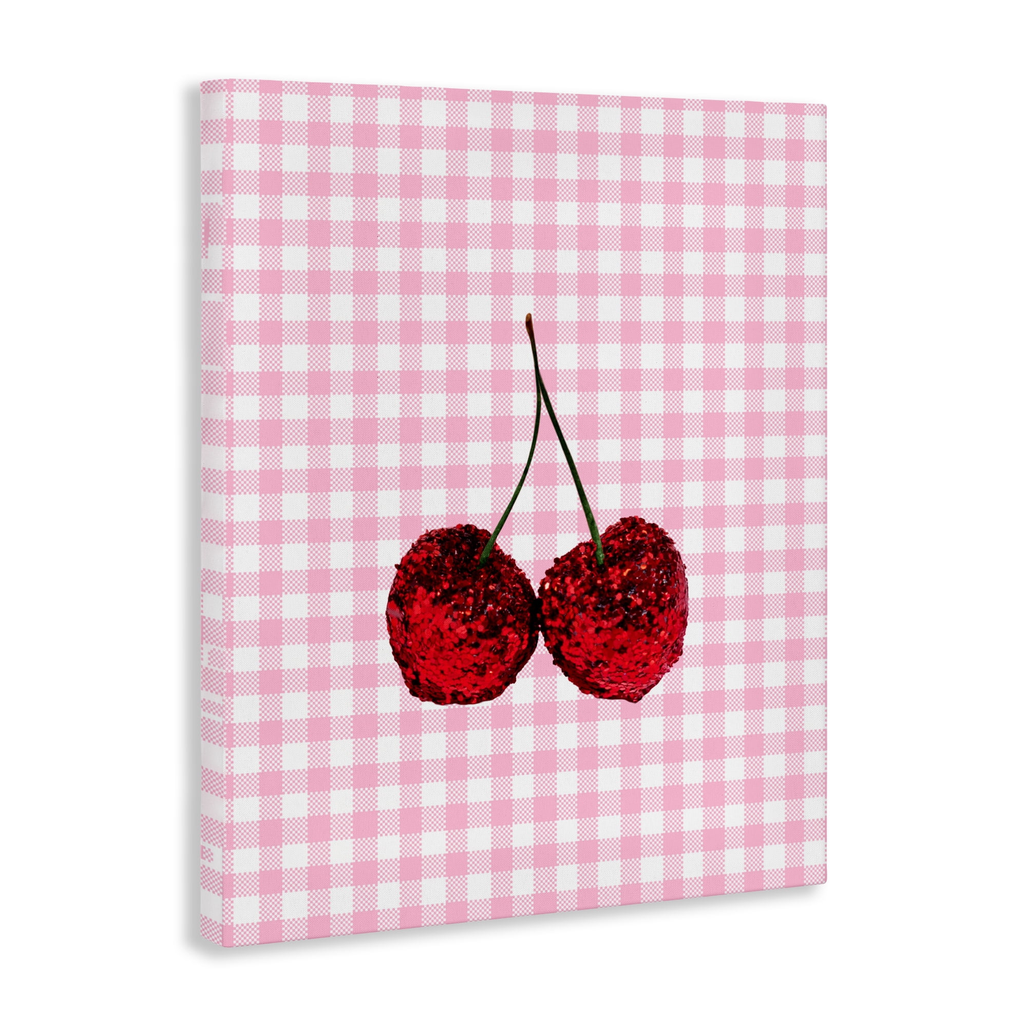Stupell Industries Glitter Cherry on Pink Gingham Canvas Wall Art, design by LISH Creative