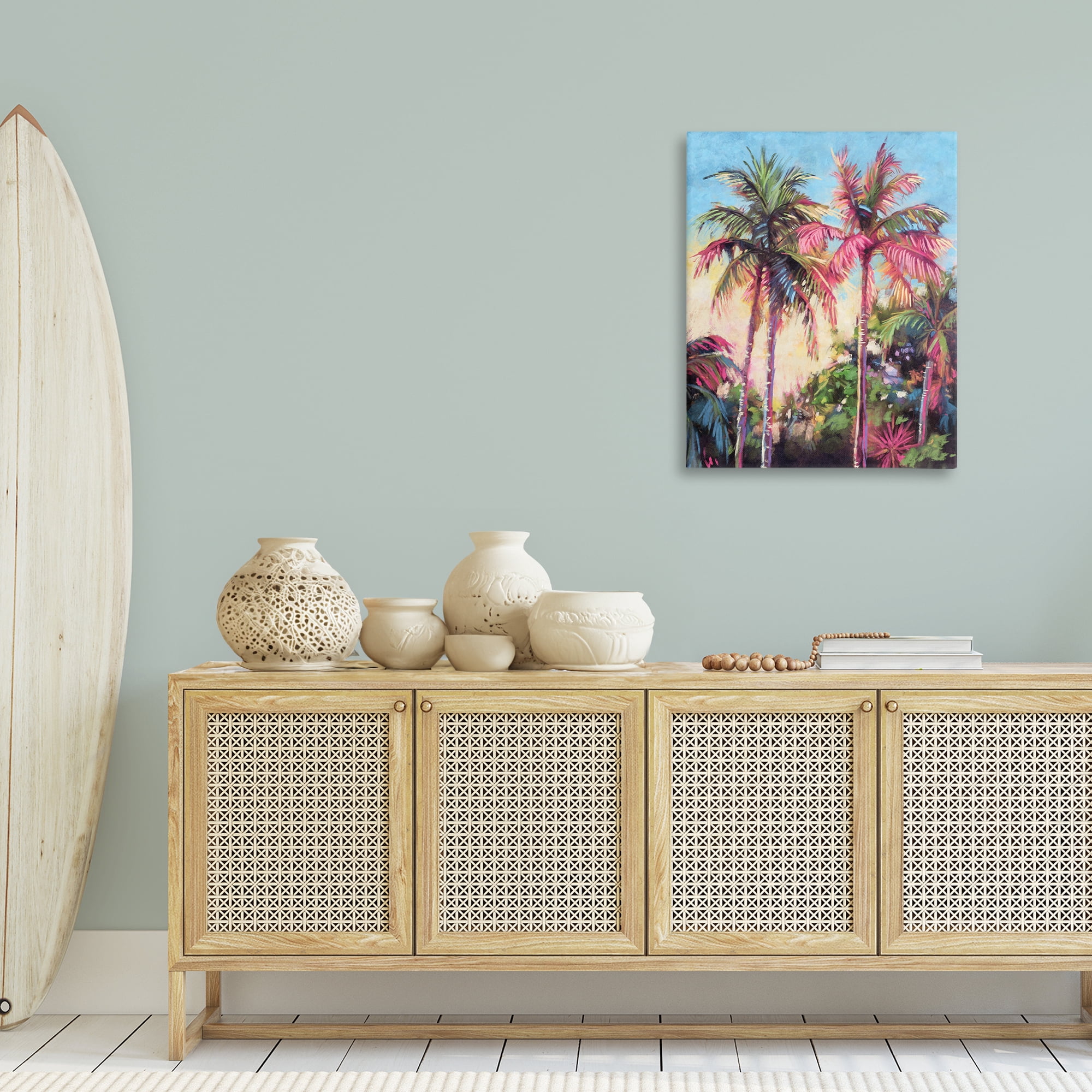 Stupell Industries Tropical Palms Pink Details Landscape & Nature Painting Wrapped Canvas Art Print Wall Art, 24 x 30