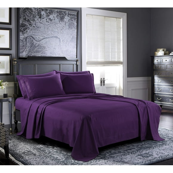 Bed Sheets - King Sheet Set 6-Piece, Purple] - Hotel Luxury 1800 Brushed Microfiber - Soft and Breathable - Deep Pocket Fitted Sheet, Flat Sheet, Pillow cases
