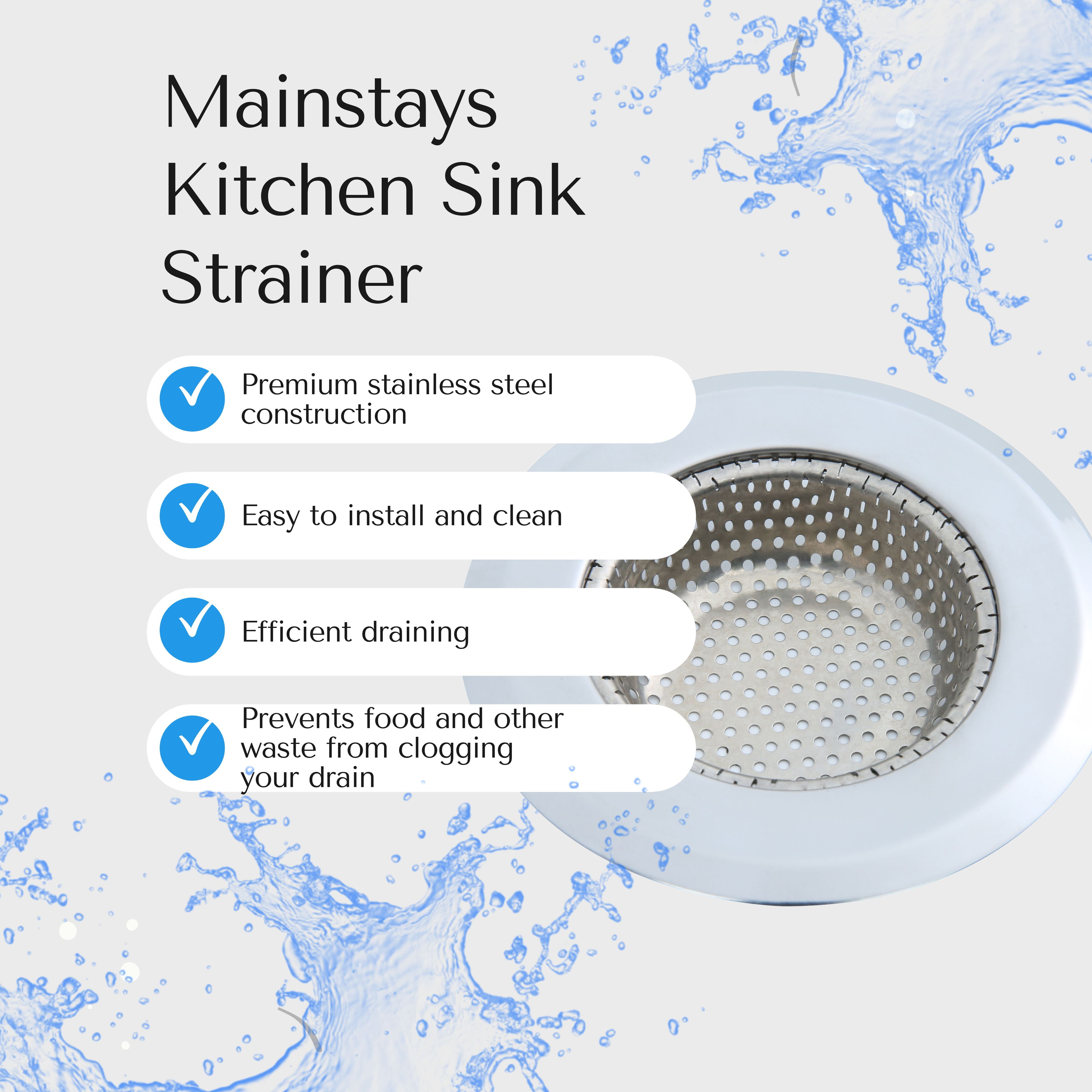 Mainstays Stainless Steel Kitchen Sink Drain Strainer 4.45" - Durable Food Catcher Chrome