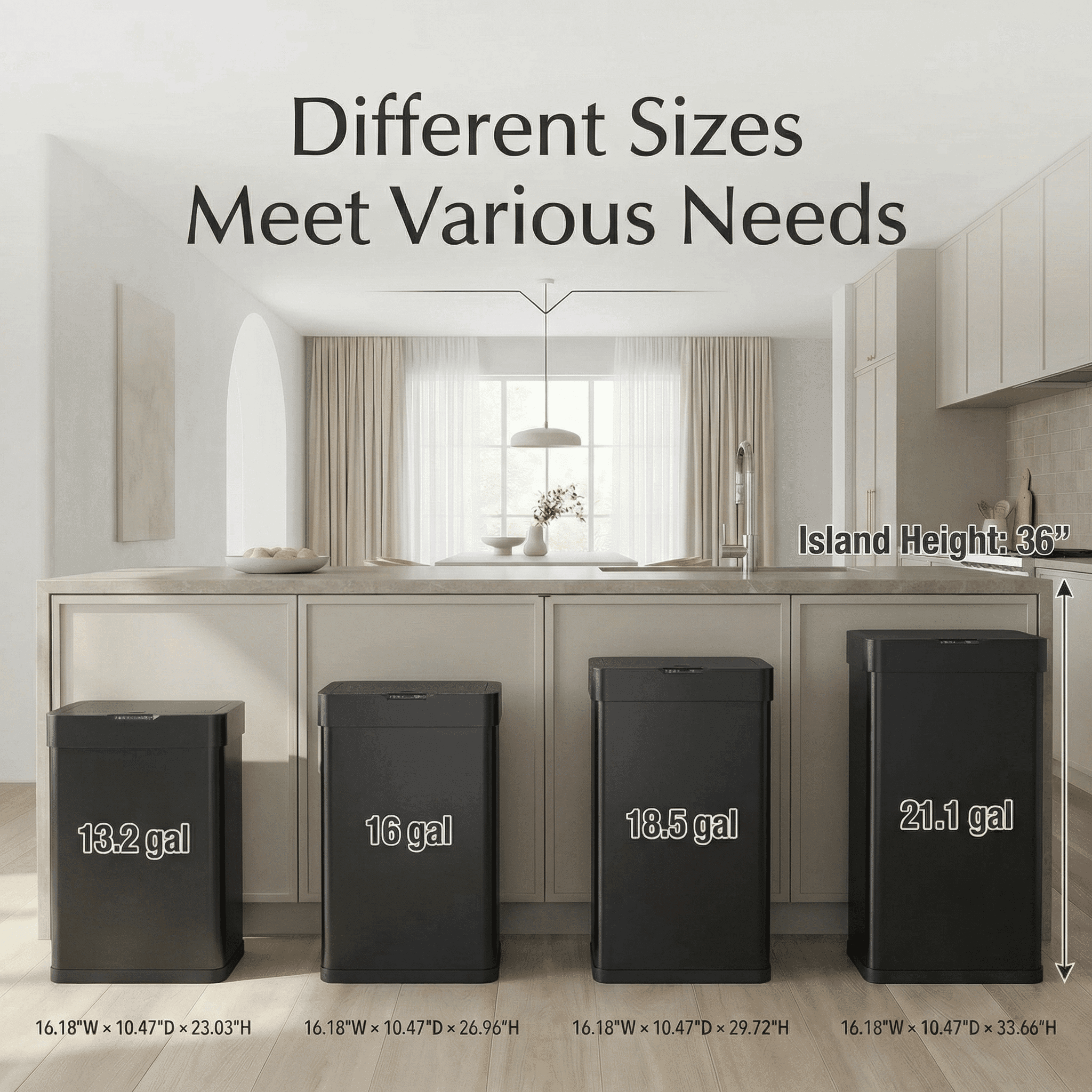 Pirecart 18.5 Gallon Automatic Trash Can, Stainless Steel Motion Sensor Kitchen Grabage Can with Soft-Close Lid, Black