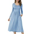 thumbnail image 1 of Vestido De Longitud Media De Manga Larga,Vestido De Manga Larga Redondo Para Mujer Vestido Hasta La Rodilla Con Cuello Redondo Vestido Ajustado De Manga Larga Diseño Fácil De Usar, 1 of 5