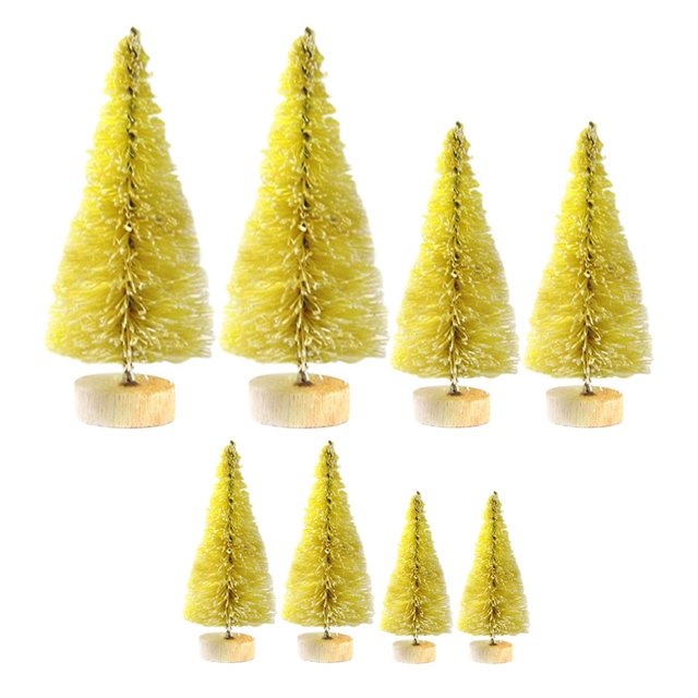Injueey Colección de 8 adornos festivos de pino en miniatura para escritorio, fiesta de Navidad, vacaciones Kits de decoración para fiestas Amarillo
