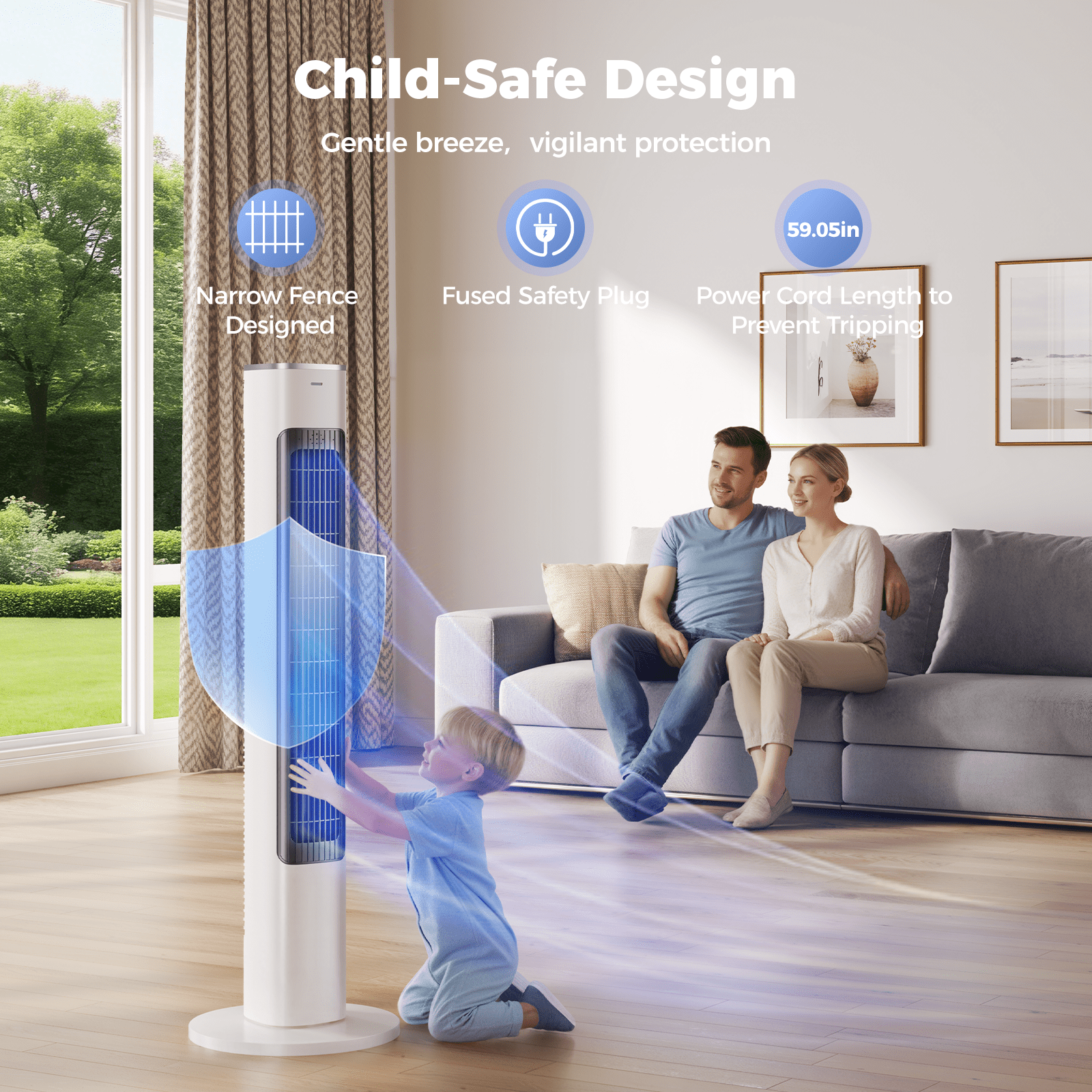 Tower Fan, 40" Electric Fan for Bedroom, 90° Oscillating Stand Fan with Remote, 4 Speeds, 26ft/s, 12H Timer, 28dB, Bladeless Cooling Fans for Home