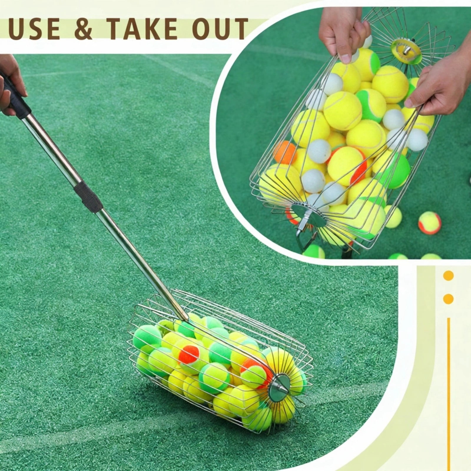Tennis Balls Retrievers with Handle Pickleballs Pickup Hoppers Pickleballs Tennis Balls Collector Basket Pickers Upper