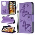 thumbnail image 4 of Allytech iPhone XS Max Case (6.5"), Slim Fit PU Leather Folio Butterfly Embossed Shockproof Wrist Hand Strap Flip Cards Holder Wallet Case TPU Back Cover for Apple iPhone XS Max, Violet, 4 of 8