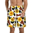 thumbnail image 2 of Uemuo Sunflower Cow Pattern Men's Swim Trunks Hawaiian Beach Bathing Suit Swimsuits Beach Quick-Dry Shorts with Pockets-Medium, 2 of 9