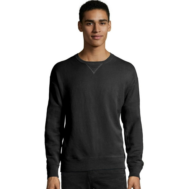 Hanes Mens Big ComfortWash Garment Dyed Fleece Sweatshirt, S, Black