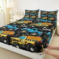 thumbnail image 3 of Manfei Kids Children Kawaii Truck 4pcs Bed Sheets,Cartoon Car King Sheets,Blue Yellow Super Cozy Sheet Set,Microfiber Bedroom Decor, 3 of 7