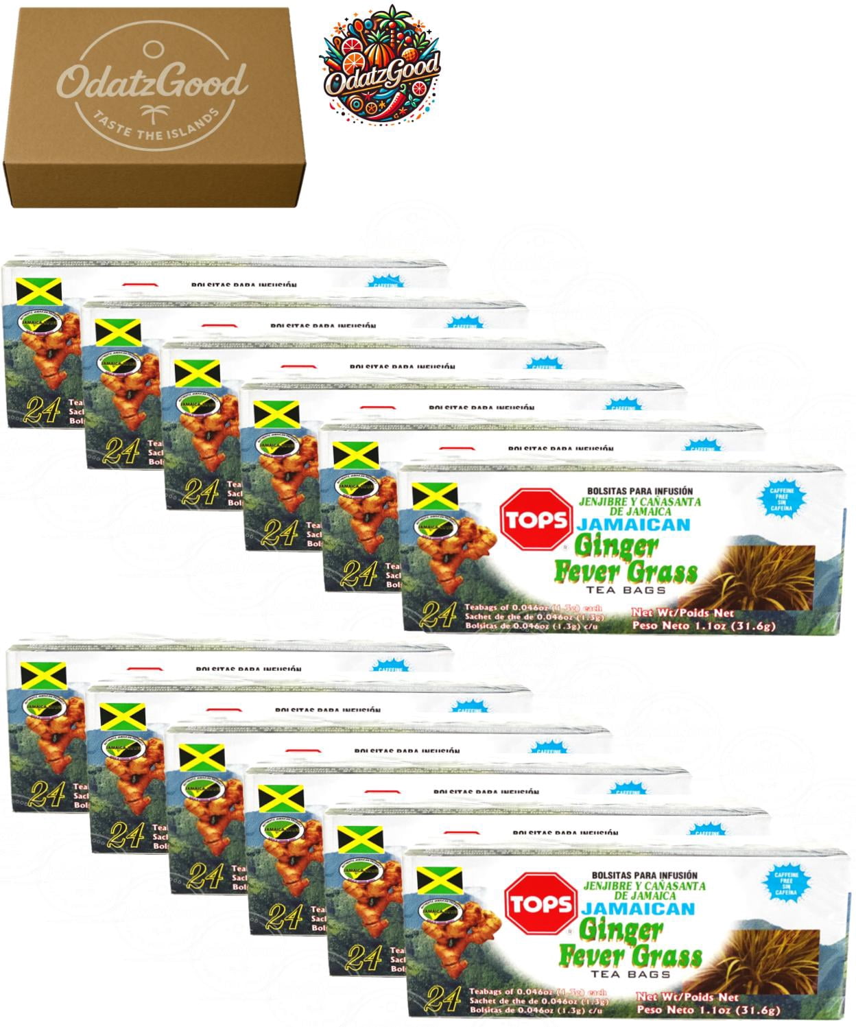 Tops Ginger Lemon Grass 24Tea Bags (31.6g) 12-Pack – Product of Jamaica – Curated & Packaged by ODatzGood
