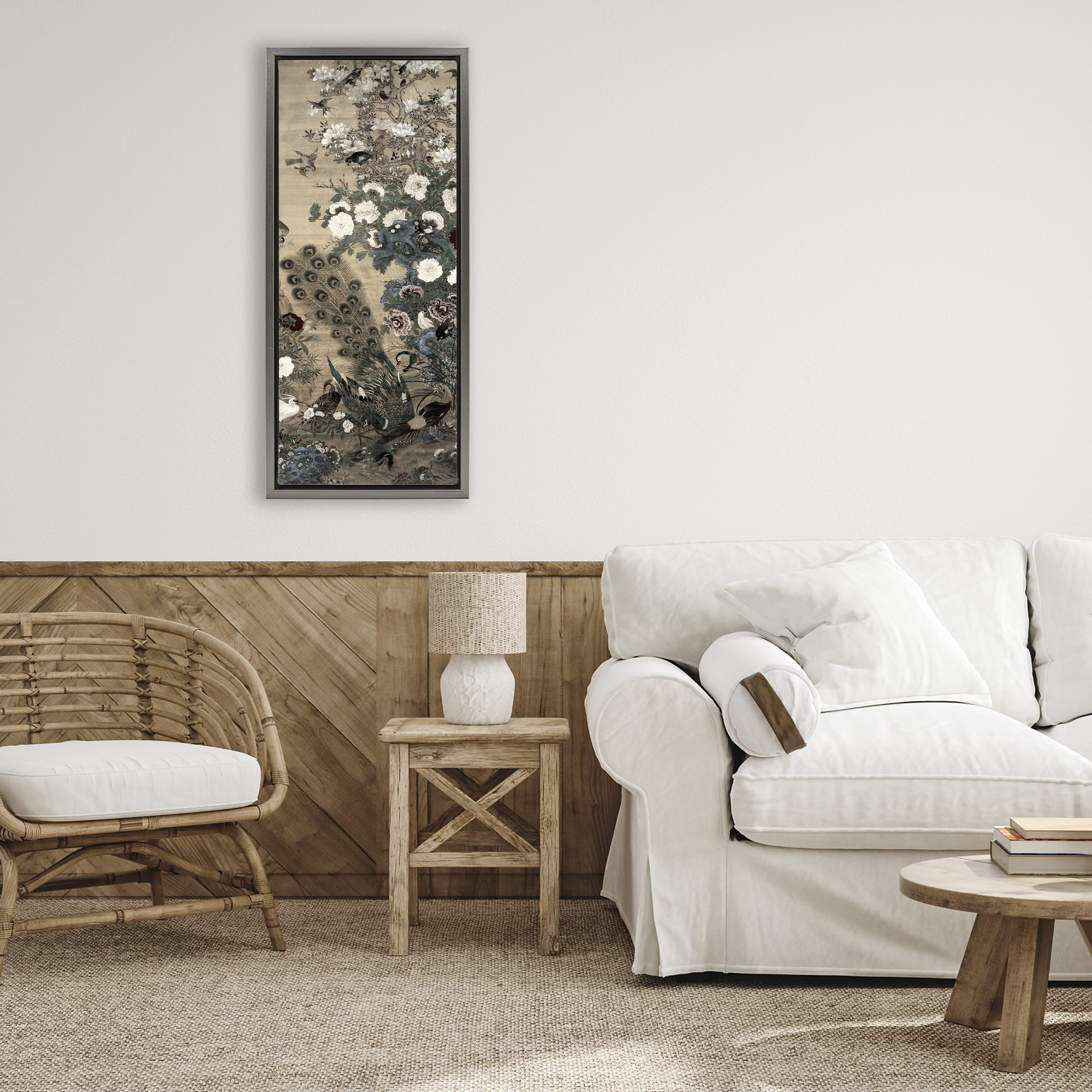 Ornate Silk And Moonlight Gray Framed Floater Canvas Wall Art, design by Vintage Hustle