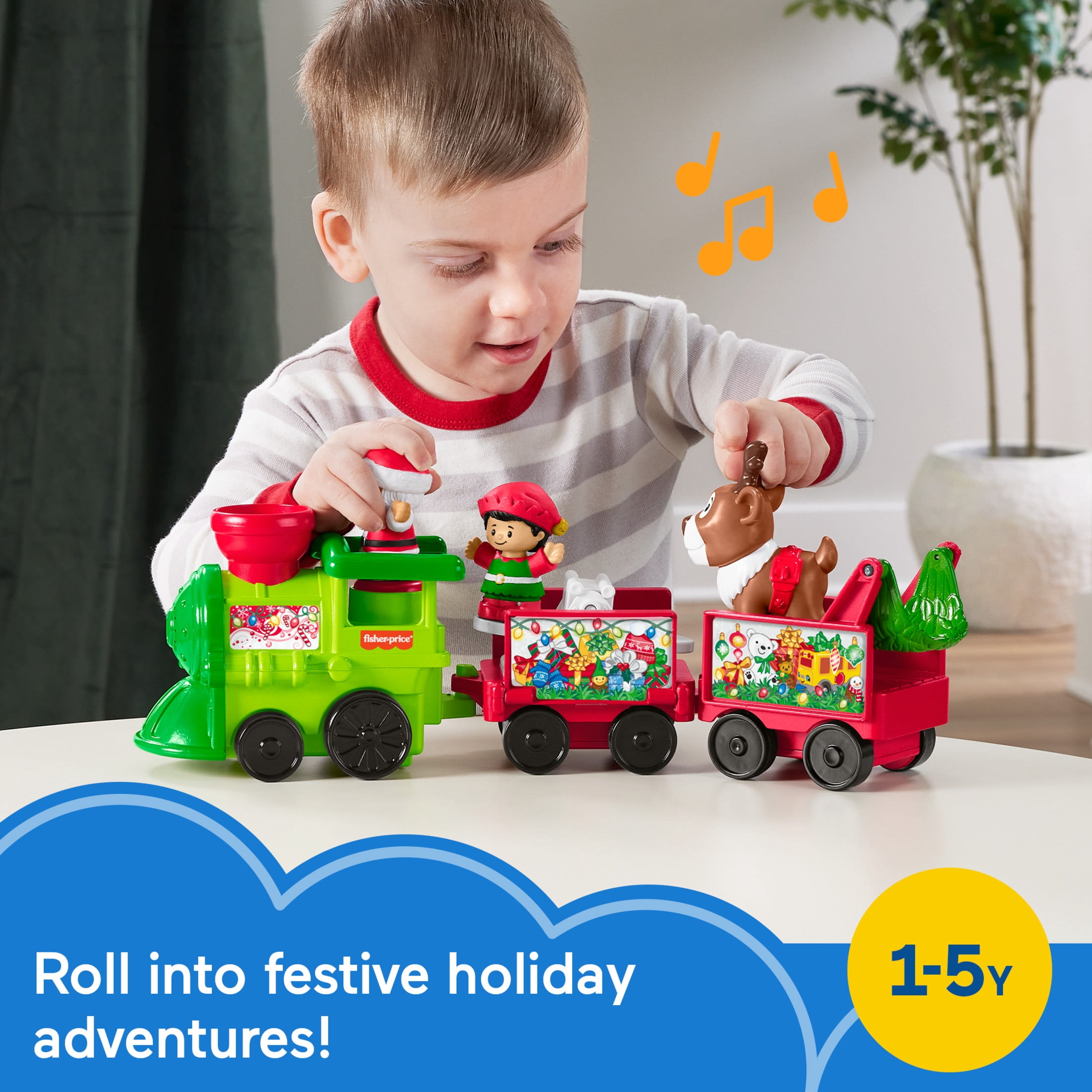 Fisher-Price Little People Musical Christmas Train Toddler Toy with Santa Elf & Reindeer Figures
