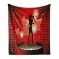 thumbnail image 1 of Popstar Party Soft Flannel Fleece Throw Blanket, Young Singer Woman on Stage Performing with Star Dotted Backdrop, Cozy Plush for Indoor and Outdoor Use, 50" x 70", Red Coral Black, by Ambesonne, 1 of 6