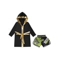 thumbnail image 3 of Fldy Tenues de Boxe pour Garçons Enfants Ensemble Robe à Capuche en Satin Métallique Cape et Shorts Robe de Fête Déguisement A2 8, 3 of 5