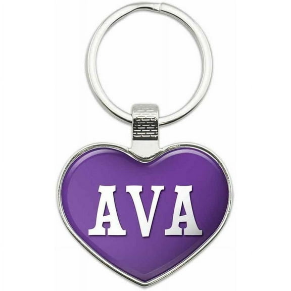 Ava - Names Female Metal Heart Keychain Key Chain Ring, Purple