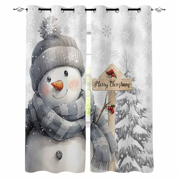 Hokiten Grey Snowman Christmas Blackout Curtains | Light Blocking Print Window Curtains, Xmas Snowflake Tree Gray Thermal Insulated Window Drapes for Living Room Kitchen Cafe (2 Panels, 84"W x 84"L)