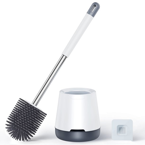 InnOrca Silicone Toilet Brush and Caddy, Resin Rubber Toilet Bowl Brush