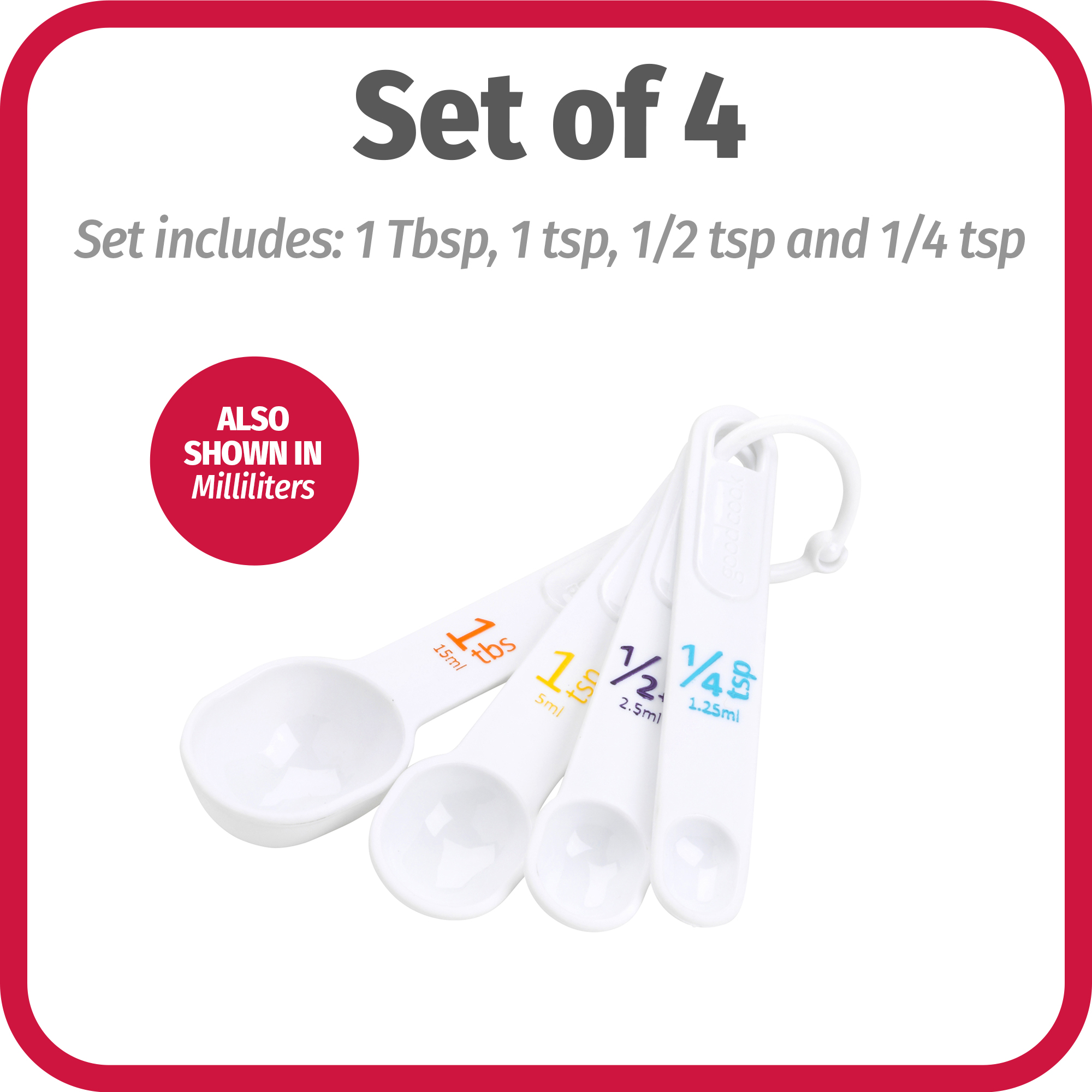 GoodCook Everyday 4-Piece Plastic Measuring Cup Set with Storage Ring, White - image 3 of 8