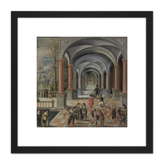 Monogrammist DB Festive Gathering 8X8 Inch Square Wooden Framed Wall Art Print Picture with Mount