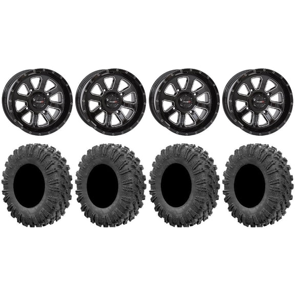 System 3 ST-4 Black 14" Wheels 27" MotoRavage Tires Sportsman RZR Ranger