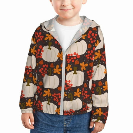 

Zeuib Autumn White Pumpkin Print Girls & Boys Sun Protection Hoodie with UPF 50+ Children’s Quick-Dry Jacket Perfect for Outdoor Activities-3 Years
