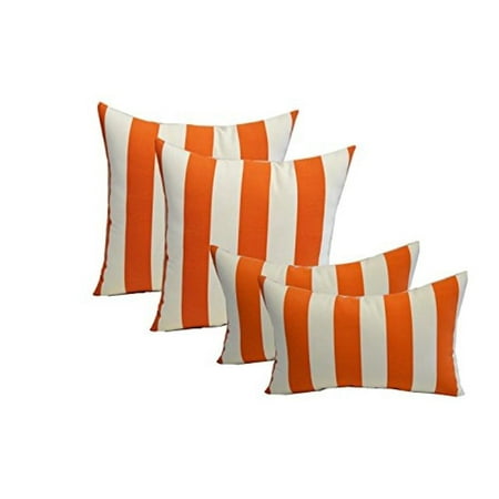 Set Of 4 Decorative Throw Pillows Orange White Stripe 17 X