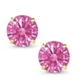 thumbnail image 2 of Gem Stone King 14K Yellow Gold Pink Zirconia Stud Earrings for Women Men (2.56 Cttw, Gemstone Birthstone, Round 7MM), 2 of 5