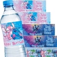 thumbnail image 2 of Decoraciones de cumpleaños de Disney Lilo & Stitch Pegatinas para botellas de fiesta de Stitch azul Suministros Pegatinas de ángel rosa Fiesta feliz Baby Shower, 2 of 5