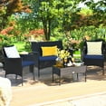 thumbnail image 3 of Costway 4PCS Patio Wicker Furniture Set Coffee Table Cushions w/Off White & Navy Cover, 3 of 8
