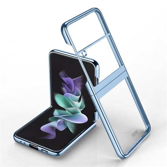 SaniMore for Samsung Galaxy Z Flip 4 Electroplating Folding Case, Rugged PC High Transparent [Not Yellowing Technology] Full Body Protective Case for Samsung Z Flip 4 Women Men, Blue