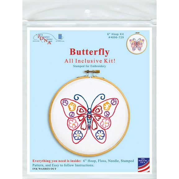 Jack Dempsey Stamped Hoop Kits 6"-Butterfly