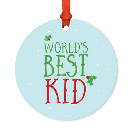 Funny Metal Christmas Ornament, World's Best Kid, Holiday Mistletoe, Includes Ribbon and Gift (Best Christmas Gifts For Children)