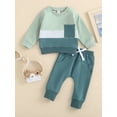 thumbnail image 3 of Toddler Baby Boy Fall Winter Outfits 6M 12M 18M 24M 3Y Color Block Crewneck Sweatshirt Casual Pants 2Pcs Clothes Set, 3 of 10