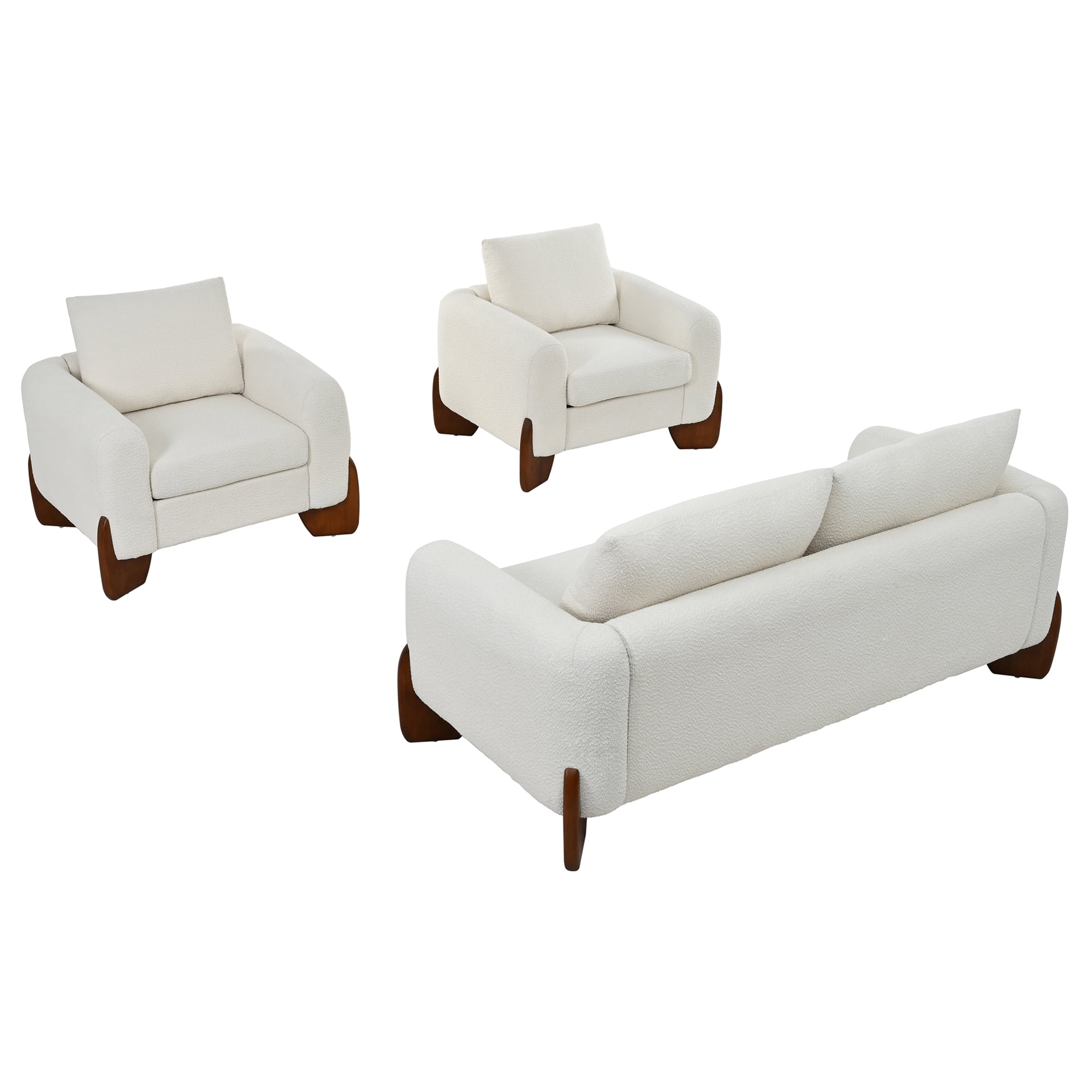 Mintazer Modern 3-Piece Sofa Set, 74.2" Loveseat + 2 Accent Chairs, Modular Upholstered Sofa for Living Room & Family Room, Beige (Table Not Included)
