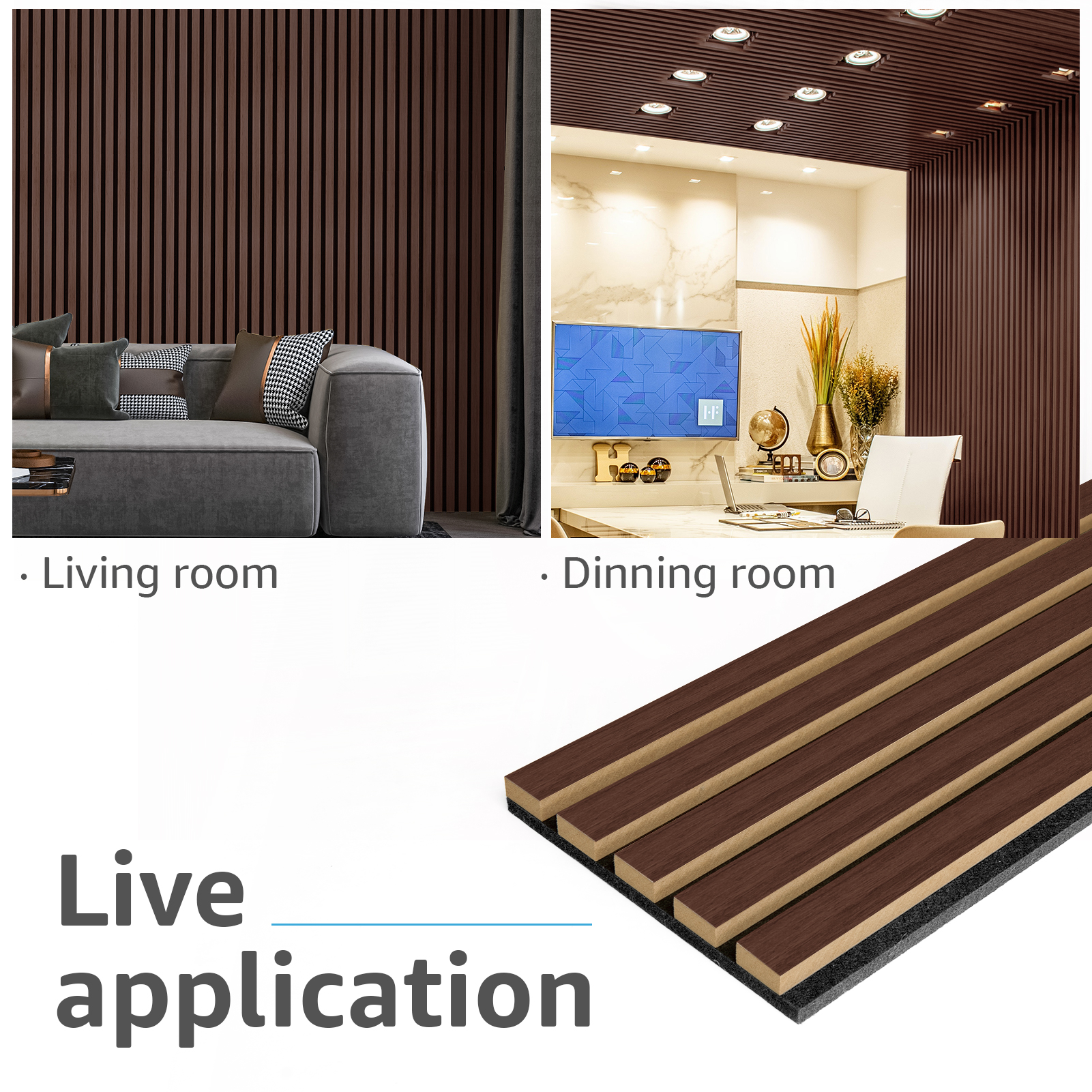 Art3d 4-Piece Wood Slat Acoustic Panels，3D Textured Panel for Ceiling and Wall-Dark Brown