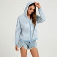 thumbnail image 6 of KICILVS Womens Zip Up Hoodie Striped Sweater Coat Knit Hooded Double Zipper Jacket Trendy Fall Winter Outerwear, 6 of 6