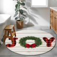 thumbnail image 5 of Christmas Wreaths Round Rug 3ft Washable Circle Entryway Rugs Non Slip Winter Bow Plaid Farmhouse Wooden Grain Area Rug Indoor Floor Carpet for Bedroom Kitchen Living Room Office Dining Room Nursery, 5 of 8