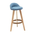 thumbnail image 3 of Taburete de bar alto Taburete de bar con estructura de madera y respaldo bajo Taburete de bar Silla de bar para comedor Cafetería Respaldo Cocina Lino azul, 3 of 9