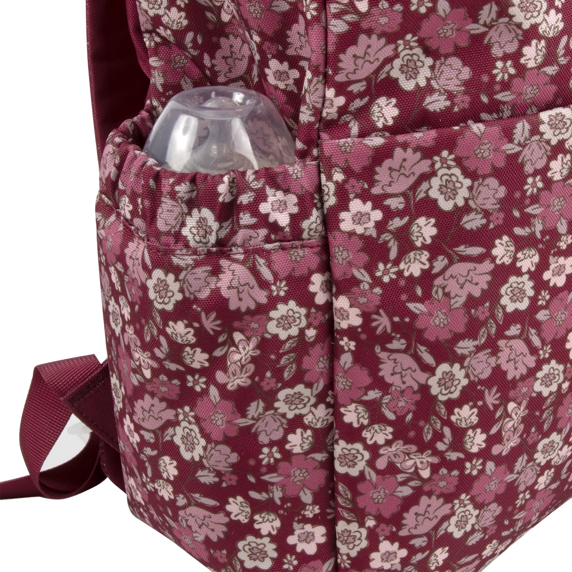 Baby Essentials 2 Piece Baby Diaper Backpack with Stroller Straps and Matching Changing Pad in Burgundy Floral