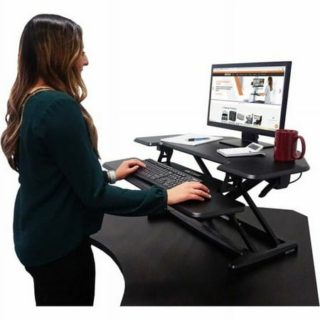 Victor - High Rise Height Adjustable Corner Standing Desk with Removable Keyboard Tray - Black