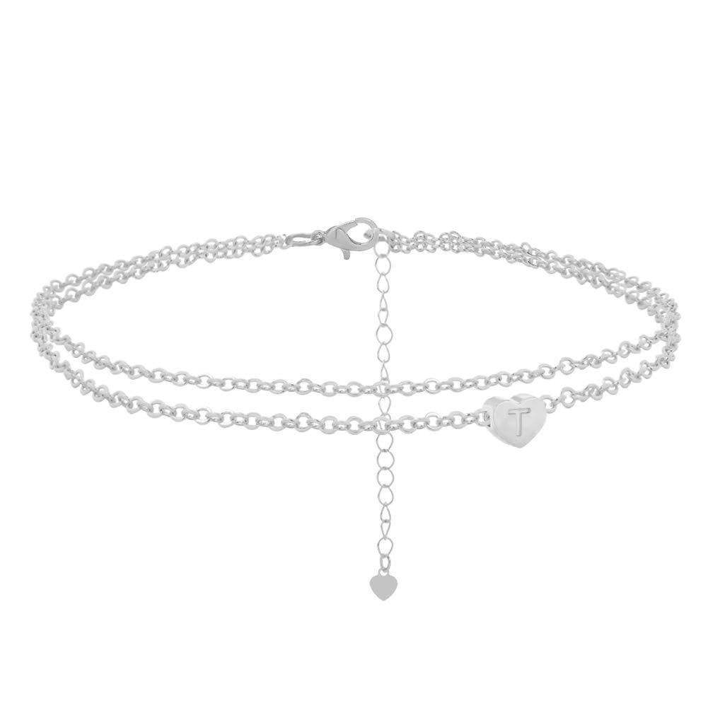 TOOPNK Heart Initial Anklet for Women Letter Anklet Dainty Chain Anklet with Initials Silver Ankle Bracelets for Girl Beach Jewelry
