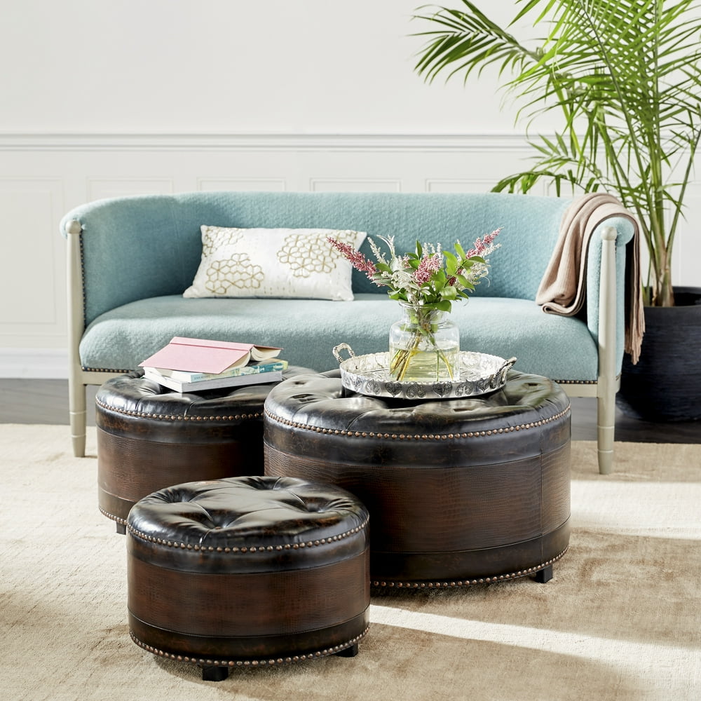 DecMode Brown Wood Traditional Storage Ottoman 17", Set of 3 Walmart
