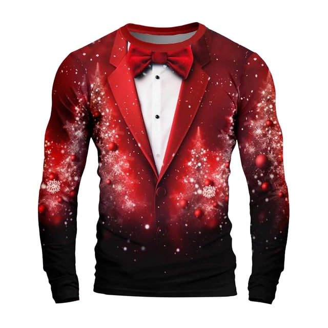 Playeras Algodon Hombre Camiseta De Manga Larga Con Estampado Digital 3D De Moda Navideña Para Hombre