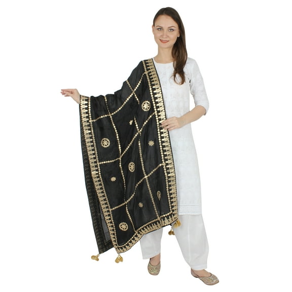 BLACK Velvet Scarf Gota Patti Four Side Work Party Wear Dupatta/Chunni Shawl