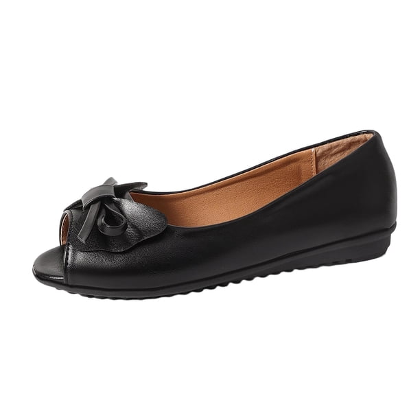Suelas de Goma para la Parte Inferior de los Zapatos Estilo Peep Toe Bow Pisos, Zapatos de Caminar de las Mujeres Primavera Cómoda