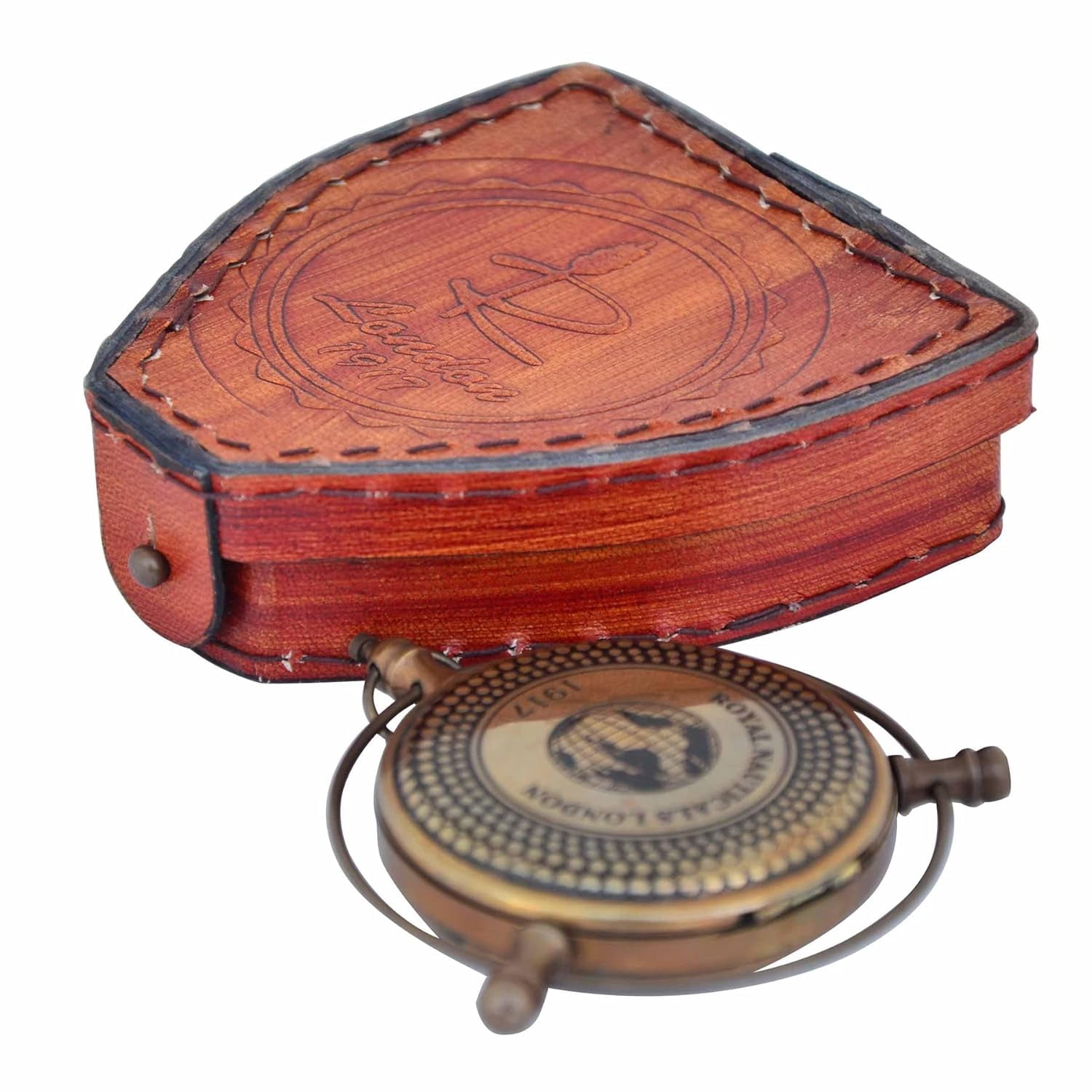 Nautical Compass with Leather Case for Hiking, Nautical Compass for Outdoor, Pocket Compass for Hiking, Camping Maritime Vintage Brass Nautical Compass