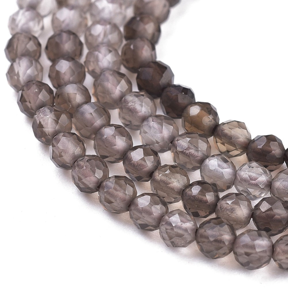 Natural Smoky Quartz Beads Strands Gradient Style Round Faceted 3~3.5mm Hole: 0.6mm about 110~130pcs/strand 15.35~15.75 inch(39~40cm)