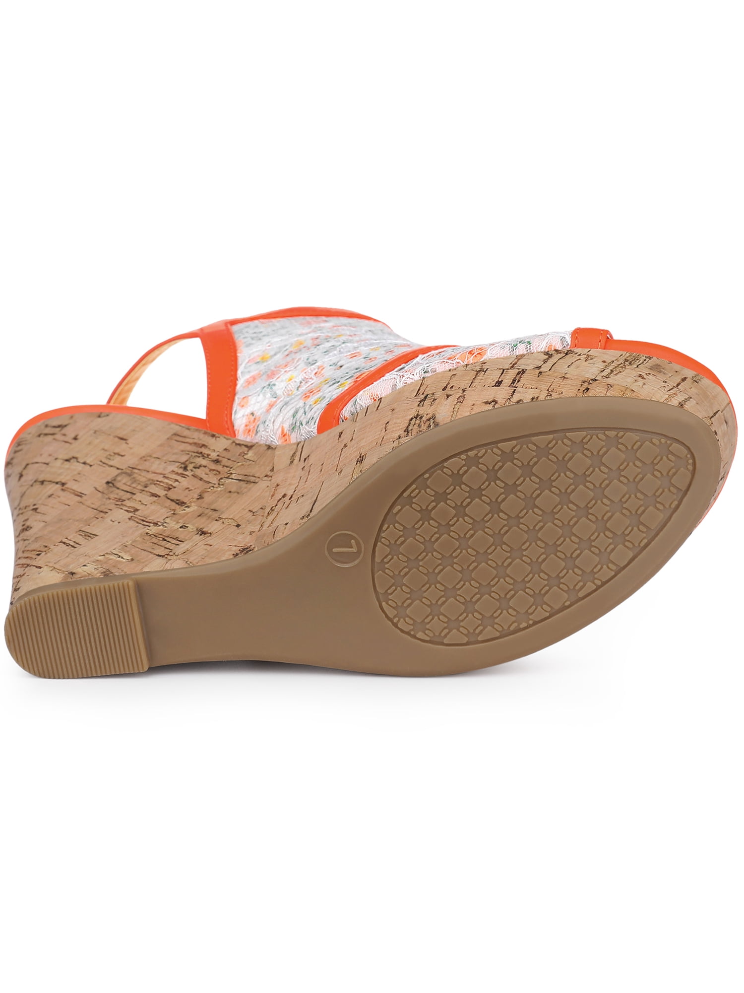 DARING DIVA Women's Open Toe Platform Heel Lace Wedges Sandals Orange Flower 6